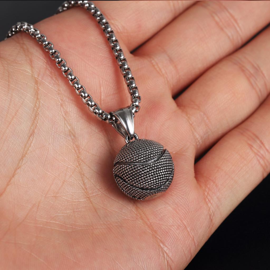 Basketball Pendant Men's European and American Titanium Steel Necklace Jewelry Sports Pendant Jewelry