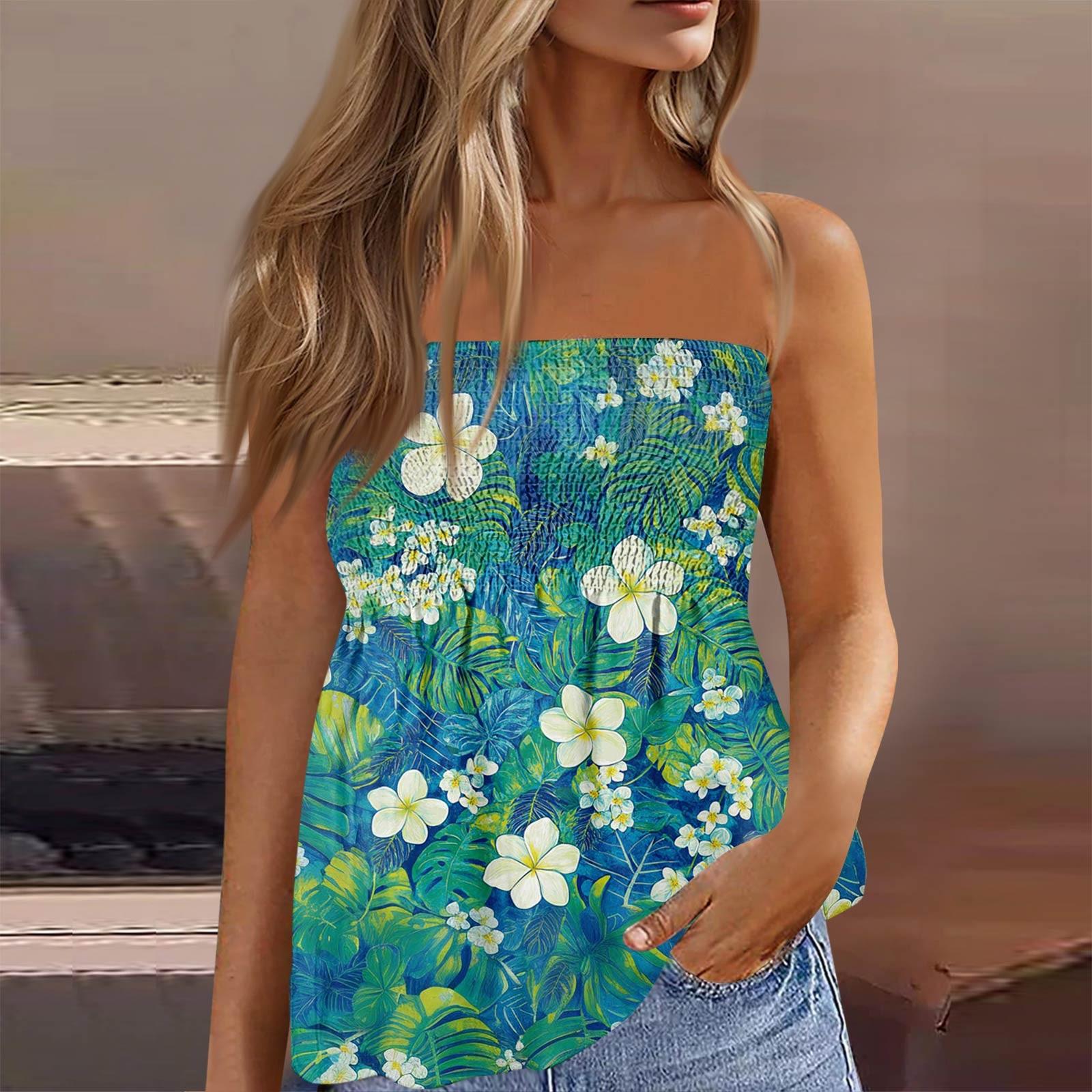 

Летние топы-трубы для женщин, милая сексуальная футболка без рукавов с открытыми плечами и цветочным принтом XL жёлтый