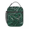 Dark Green Marble Pattern Insulated Lunch Bag for Women Office Cooler Thermal Food Box Tote Portable Lunch Boxes Container