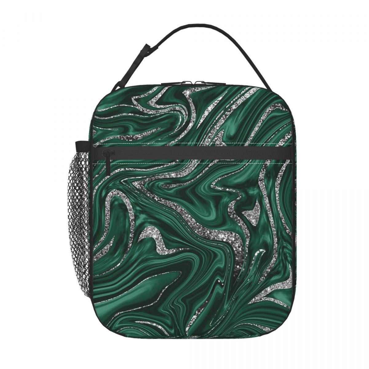 

Dark Green Marble Pattern Insulated Lunch Bag for Women Office Cooler Thermal Food Box Tote Portable Lunch Boxes Container One Size