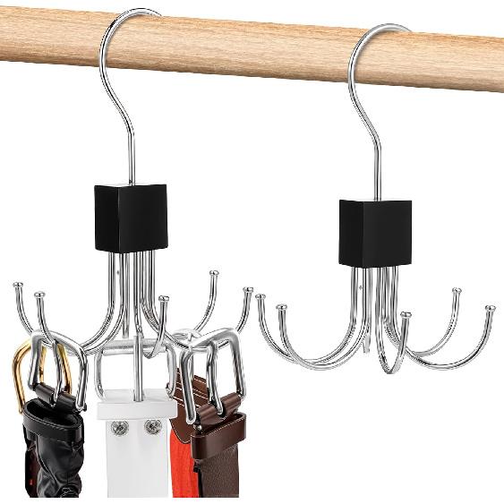 Belt Hanger, 2PCS Metal Belt Rack Holder 360° Rotatable Tie Organizer for Closet, Space Saving Ties Rack Closet Organizers and Storage for Belts Bra