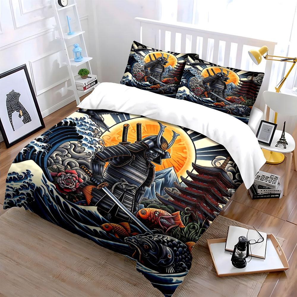 Samurai Art Three-Piece Set Soft Comfortable Duvet Cover Bedding Set Included 1*Duvet Cover & 2*Pillowcases, Gift