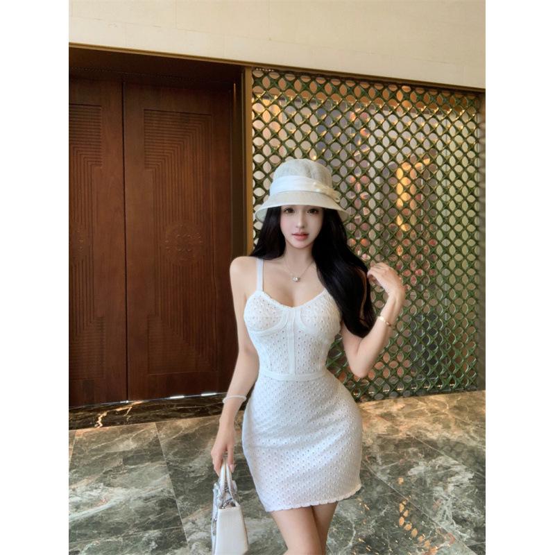 Elegant Bodycon Crochet Knit Camisole Dress, Sleek and Stylish Women's Wear