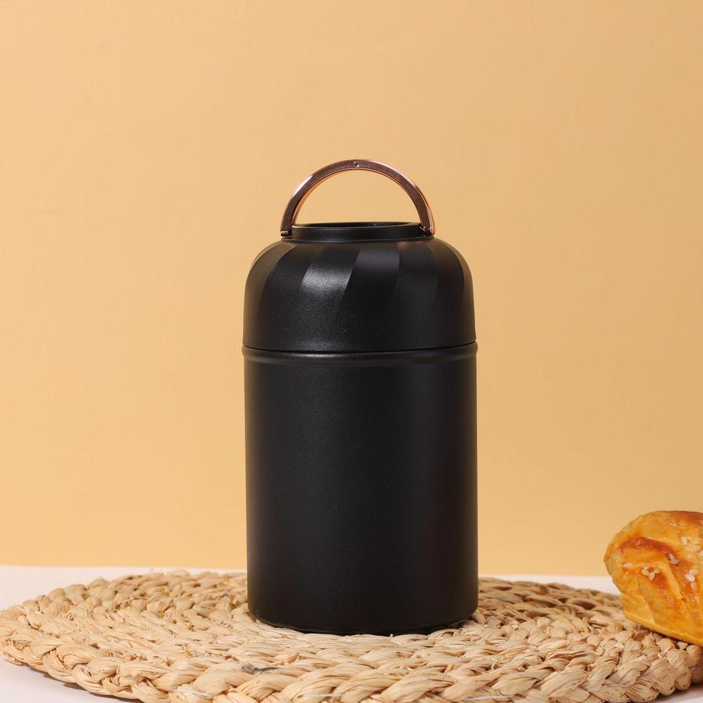 Thermal Cooker Set: Solid Color Insulated Lunch Box & Stainless Steel Spoon
