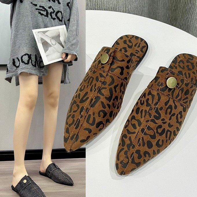 

Женские плоские полутапочки с острым носком, джинсовые, белые, для осенне-летнего сезона, синие, повседневные тапочки C1186 43 леопардовый