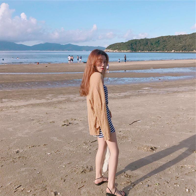 2026 Summer Korean V-neck Beach Style Student Loose Sun Protection Knit Cardigan for Women