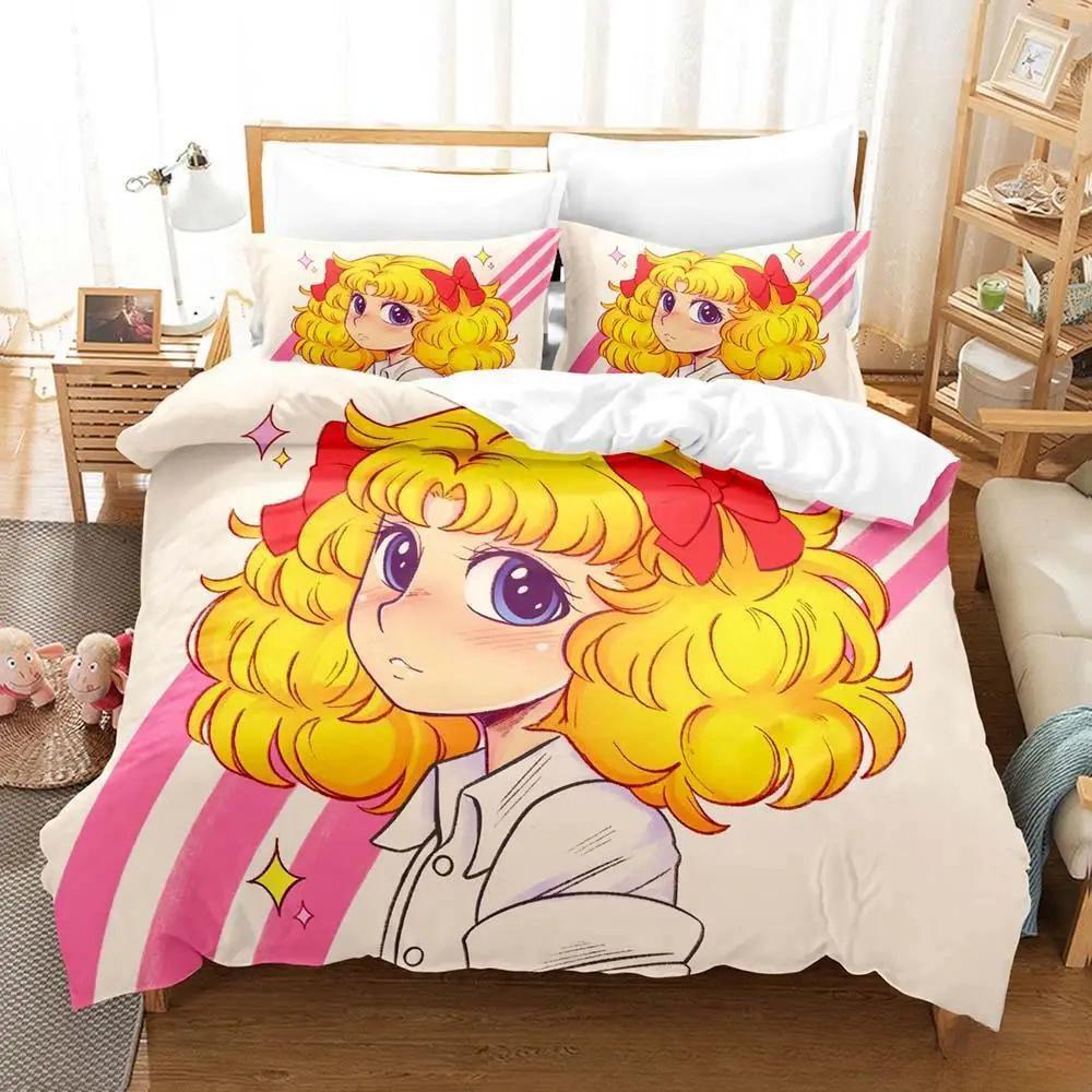 Candy Candy Bettwäsche-Set Einzelbett Twin Full Queen King Size Bettset Erwachsene Kind Schlafzimmer Bettdeckenbezug Sets 3D-Druck Anime Bettlaken-Set