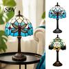 Vintage Style Table Ornament Tiffany Dragonfly Stained Glass Lamp, Blue Bedside Night Light, Handmade Art Lamp Decorative Atmosphere for Bedroom