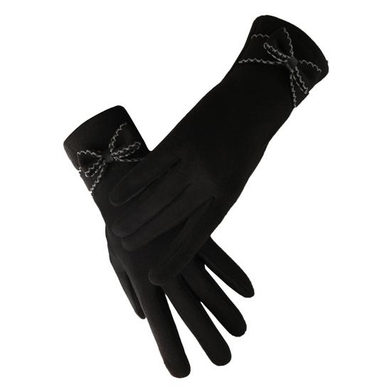 1 Pair Soft Gloves Anti-static Full Finger Cover Elegant Bow-know Plus Velvet Inside Gloves for Lady Winter