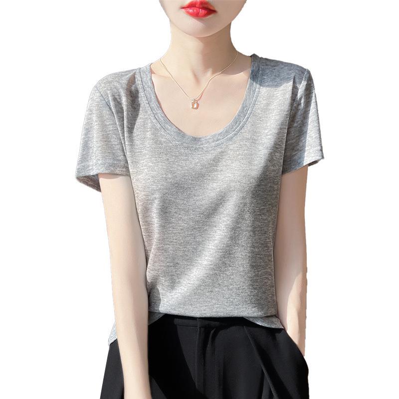 Camiseta Regata Feminina Slim de Manga Curta com Decote U Verão 2025
