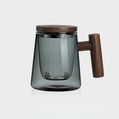 OULOVECO Mørkeblå Glass Tekanne, 430ml Full Kapasitet, Varmebestandig, med Glassfilter, Trelokk og Håndtak, Stilig og Lett å Rengjøre, Perfekt