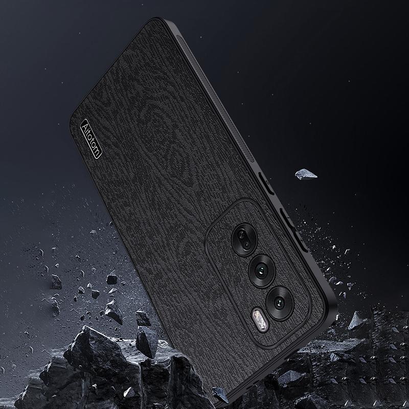 For Oppo Reno12 Pro 5G (Global) Case Wood Texture PU Leather Coating Hybrid Phone Cover