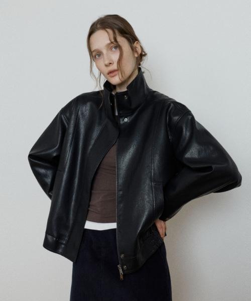 DEPOUND High-Neck Leather Jacket [Black]