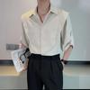 Herren Frühlings-/Sommerhemd mit 3/4-Ärmeln Einfaches Hemd Jugendliches Design Kragenlos Pendler Oberteil