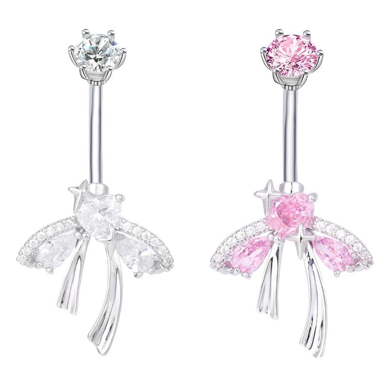 Anneau de nombril Cœur Doux avec Nœud pour Femmes Anneau de Nombril Papillon Zircon Brillant Bijoux Accessoires Piercing Corporel Sexy Cadeau