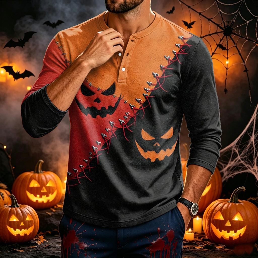 Men's Long Sleeve Shirt with Print for Casual Holiday Wear