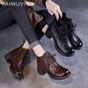 Leather Women Ankle Boots Lace Up Designer Mid Heels Shoes 2025 Trend Retro Chunky Classic Oxford Shoes Winter Botas De Mujer