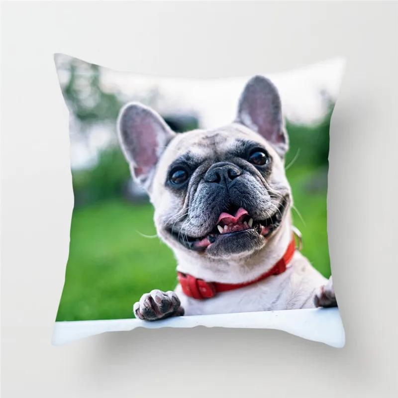 French Bulldog Polyester Cushion Cover Animal Dog Printed Pillow Cover For Sofa Home Living Room Decorative Pillowcase 45X45Cm