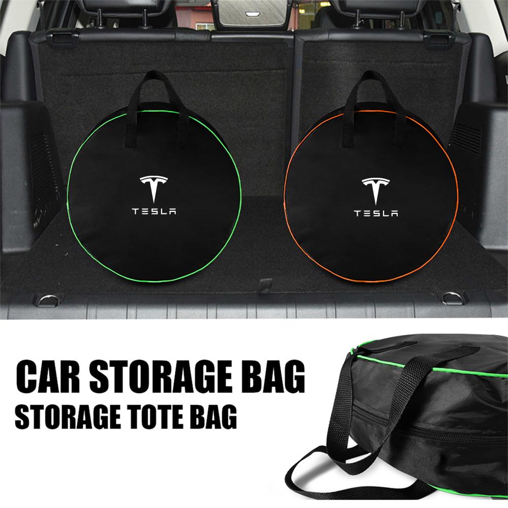 Car Charge Cable Storage Box Charging Gun Organiser Bag For Tesla Model 3 Model S ModelX ModelY Roadster SpaceX Auto Accessories
