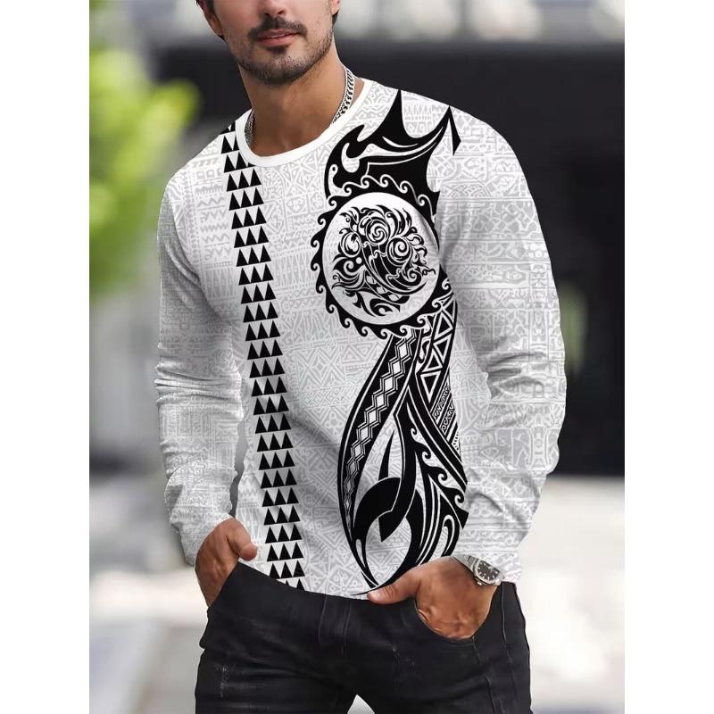 Herren Langarm-T-Shirt mit 3D-Streifendruck, bequem, atmungsaktiv und vielseitiges Herren-Oberteil