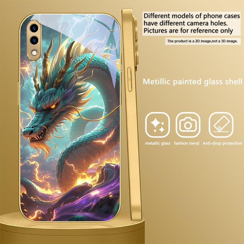 Fantastische Drachenform Für Samsung A 01 52S A04 A05S A10 12 13 22 23 24 36 42 M02 Note 10 20Ultra 8 9 Goldene Glas-Handyhülle