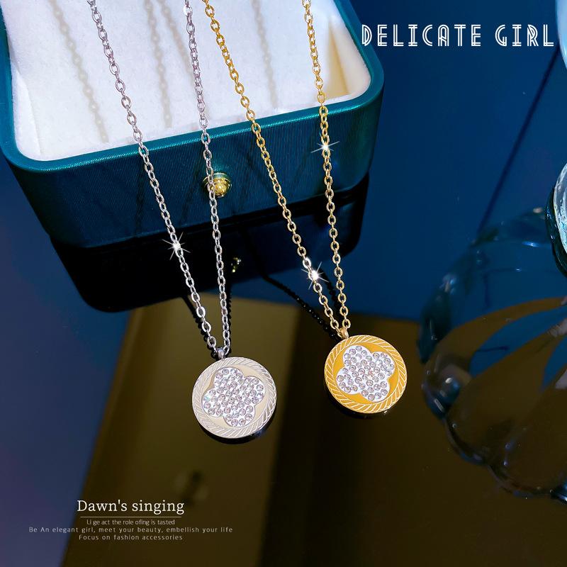 Leichter Luxus Vierblattblume Minimalistischer Windofen Echte Goldkette Damen Schlüsselbeinkette Accessoires