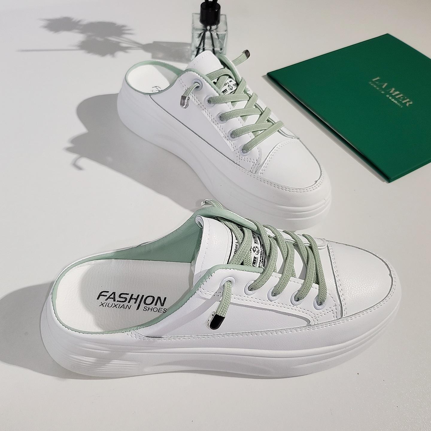 

Маленькие белые туфли без каблука летние новые кожаные с закрытым носком на толстой подошве универсальные полусабо женские туфли на высоком каблуке тренд 40 светло-зеленый