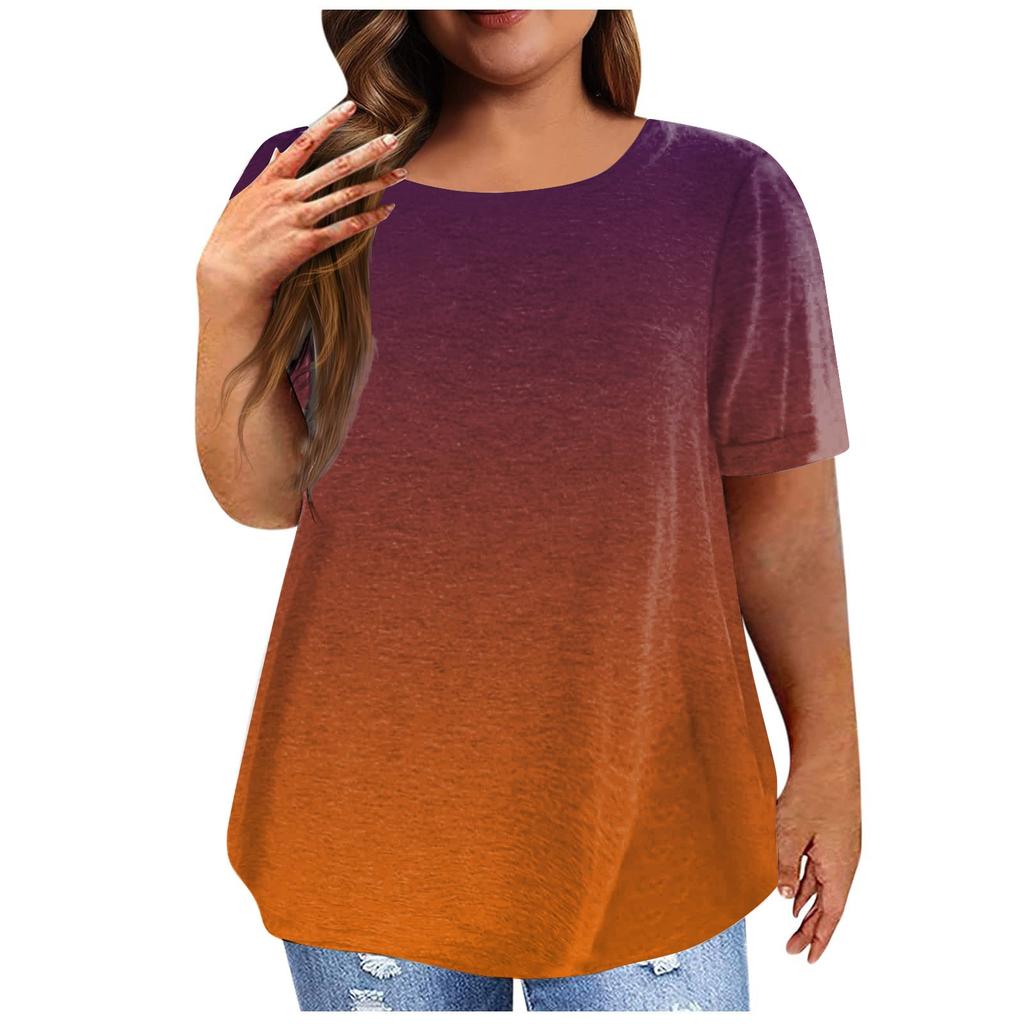 Dámské klasické triko Vintage Gradient skládané s krátkým rukávem Tričko Top Plus Size Pullover Basic Top