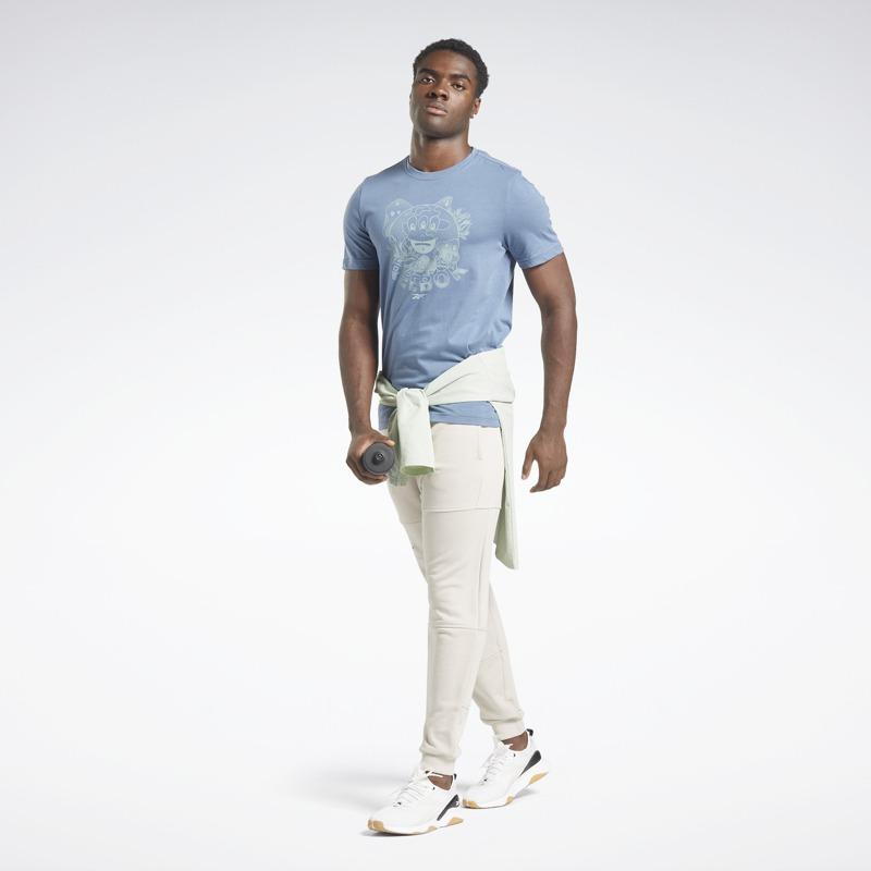 Reebok Tee Dopamine Training Fitness Letter Print Plant Pattern Crew Neck Short Sleeve T-Shirt Men Tops Blue HD4009
