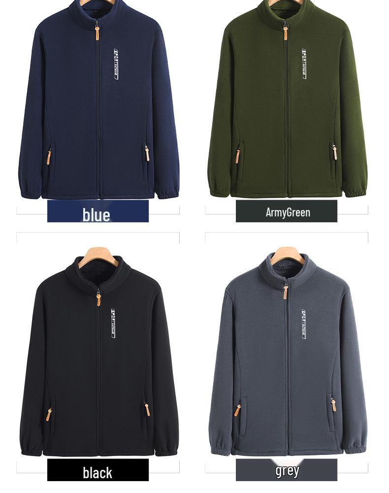 Men's Autumn/Winter Polar Fleece Hoodie, Plus Velvet, Loose Fit, Stand Collar, Middle-aged & Elderly Dad Wear.