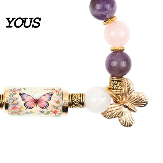 Warm White Bead Bracelet Love Peace Spring Bracelet, Inspirational Bee Bluebird Butterfly Nature Inspired for Women, Jewelry Charm Beads