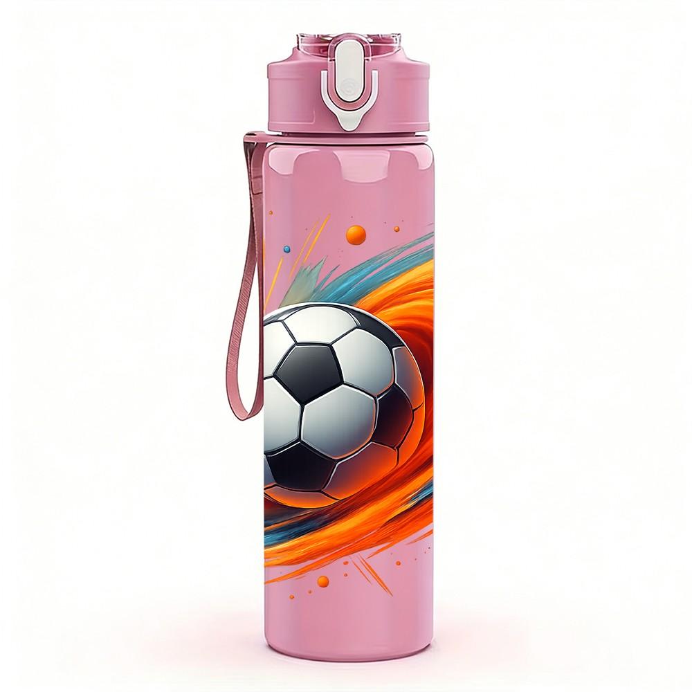 1PC Dynamic Soccer Ball 750ml Color Plastic Sports Water Bottle Leakproof Flip Straw Lid Suitable for Sports Office Home Use