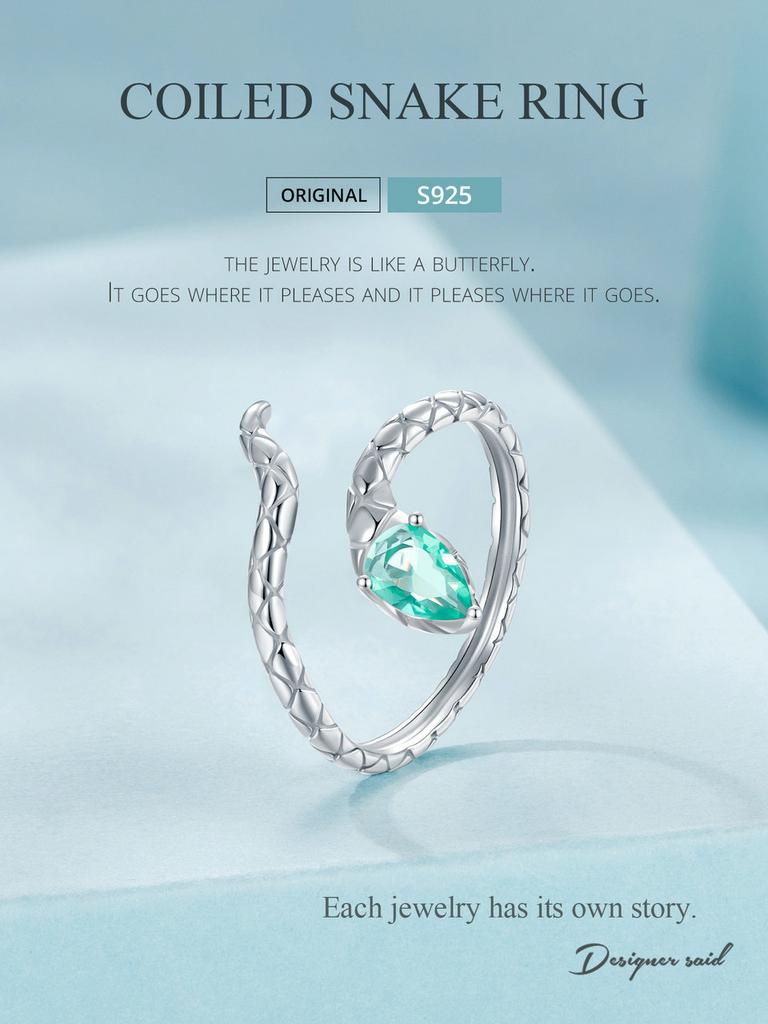 BAMOER 925 Sterling Silver Coiled Snake Ring Unique Design Ring With Formal Attire For Women Fine Jewelry Party
