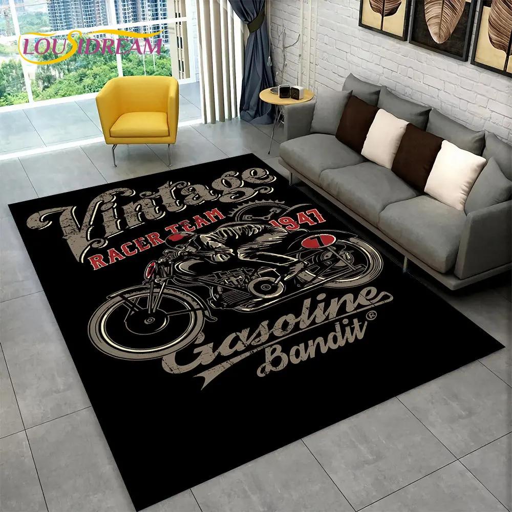 3D Retro Vintage Motorcycle Area Rug Large,Carpet Rug for Living Room Bedroom Sofa Doormat Decor,Child Play Non-slip Floor Mat