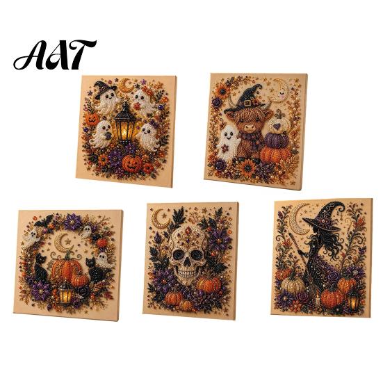 Reusable Halloween Craft Supplies Ghost Faux Pearl Art DIY Kit, Spooky 3D Bead Festive Kit Painting Crafts, Gothic Wall for Adults Beginners Realistic