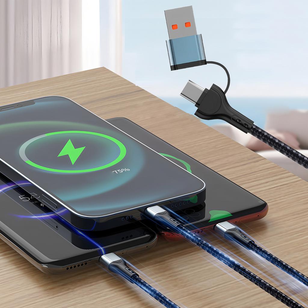 3 In 2 Fast Charging Cord for Iphone Samsung Huawei Micro Usb Type C Charger Cable 1.2M Multi Usb Port Multiple Usb Charging Cor