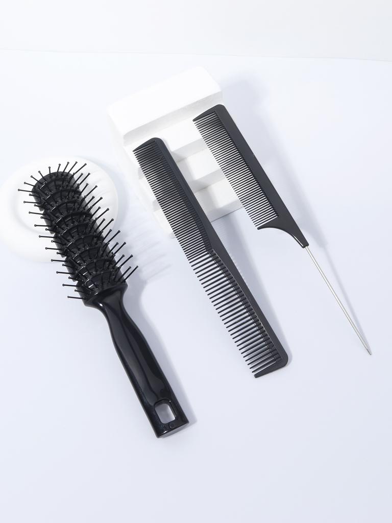 3-piece Fluffy Massage Salon Hair Steel Needle Tip Tail Comb and Double-sided Hair Comb Set Special for Real Hair Wigs
