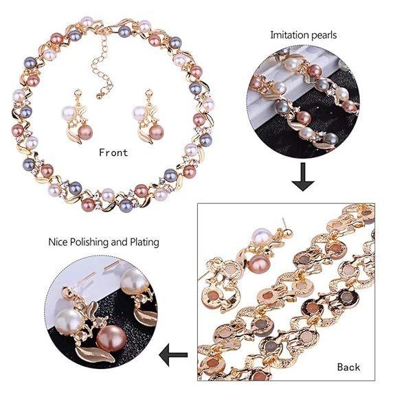 Fashion 18k Gold Plated Pearl Necklace Set/Jewellery Set with Fancy Earrings for Girls/Women