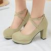 Women's Pink High Heels Mary Jane Shoes Dress Pumps Strap Black Nude Heeled Party Wedding Office Shoes Female Big Size 45 48