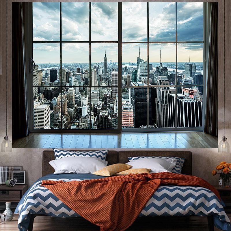 Okenní dekorace v ins stylu Velký gobelín Nástěnná geometrie Hippie gobelín Domácí pokoj Dekor Estetická dekorace