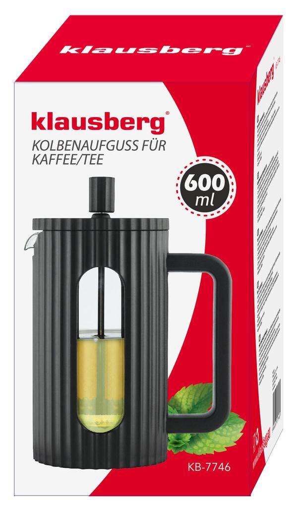 Zaparzacz do herbaty kawy szklany French Press 600 ml czarny KLAUSBERG KB-7746