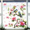 Vögel Blumen Ast Statische Fensteraufkleber, Aquarellvögel auf blühendem Ast Ast Fensteraufkleber, Wiederverwendbare Antikollisions-Doppelseitige Aufkleber für