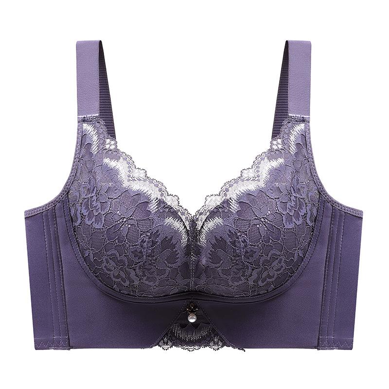 

Поддерживающий бюстгальтер против обвисания для женщин без косточек, регулируемый, сексуальный кружевной бюстгальтер, собирающий и поддерживающий грудь. 40/90B фиолетовый