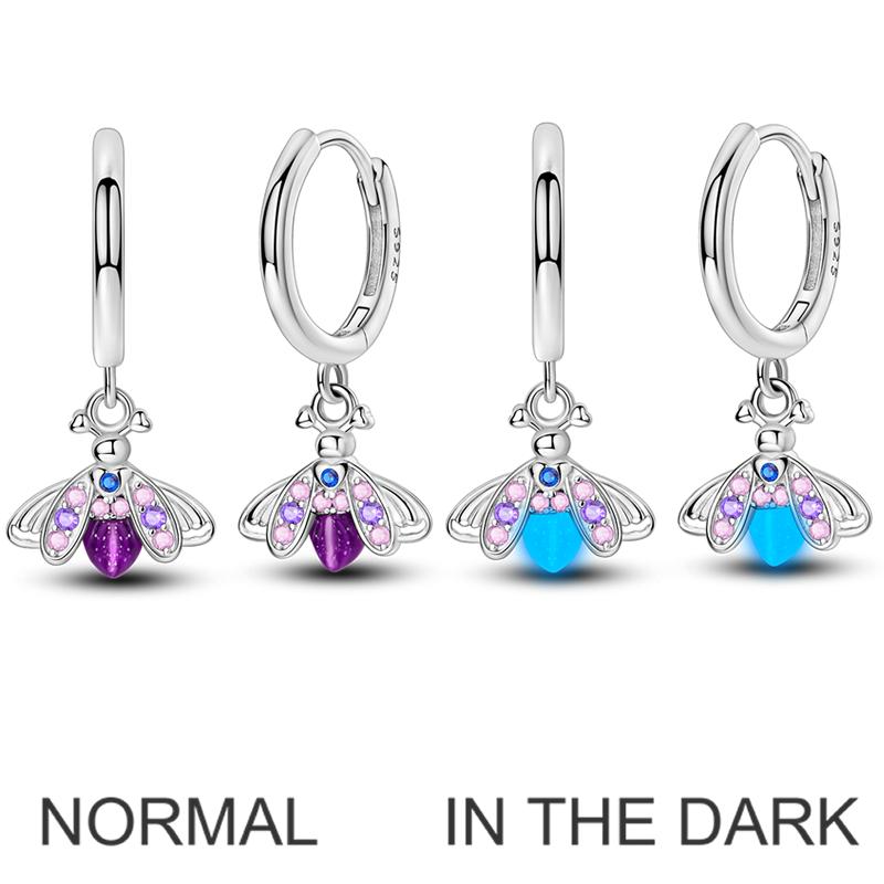Sparkling Woman Hoop Earring 925 Silver CZ Zircon Firefly Butterfly Clover Ear Stud Earrings Jewelry Anniversary Gift