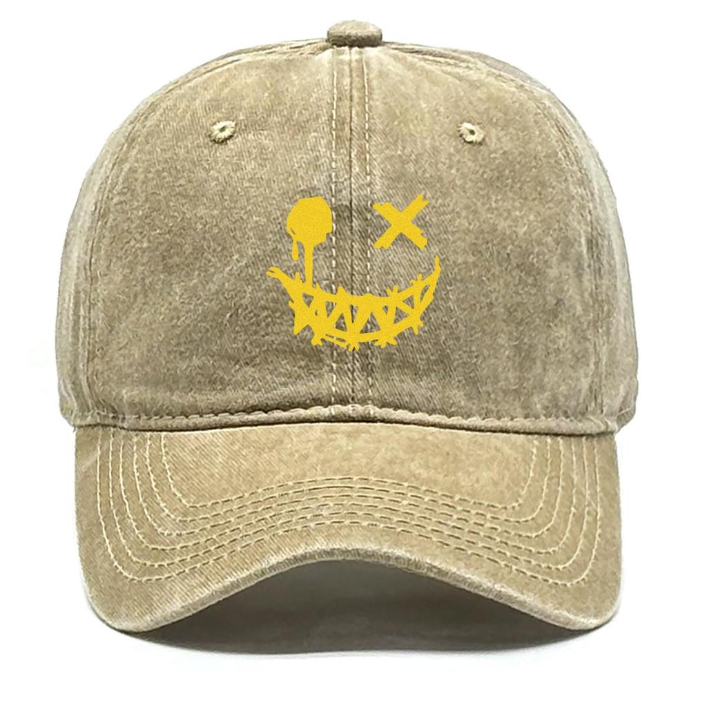 Golden OX Eyes Smile Face Print Snapback Baseball Hat, Dad Hat Unisex Headwear Leisure Cotton Adjustable Sun Hat