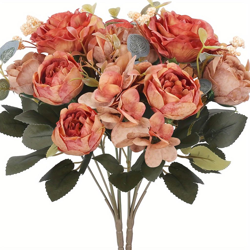 2 Paquetes de 12 Cabezas de Rosas Peonías Artificiales, Ramo Floral de Tela Vintage, Rosas Falsas de Plástico para Decoración del Hogar y Bodas, Ramo de Novia, Día de San Valentín