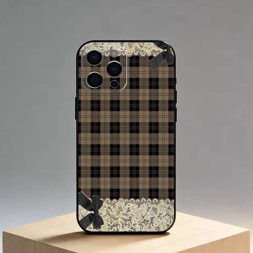 Lace patchwork grid Phone Case Silicone Soft For IPhone 17 16 15 14 13 12 11 X XR Plus Pro Max Plus