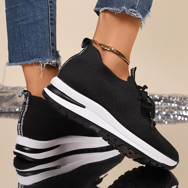 Knitted Chunky Platform Sneakers for Women Summer Black Mesh Breathable Sports Shoes Woman Plus Size 43 Fashion Walking Sneakers