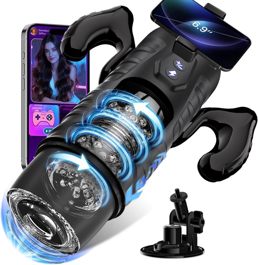 Male Masturbator Sex Toys for Men Adult Toy 7 Thrusting & Rotating Modes with Handle Phone Holder & Suction Base,Hands-Free Pocket Pussy Sex Machine