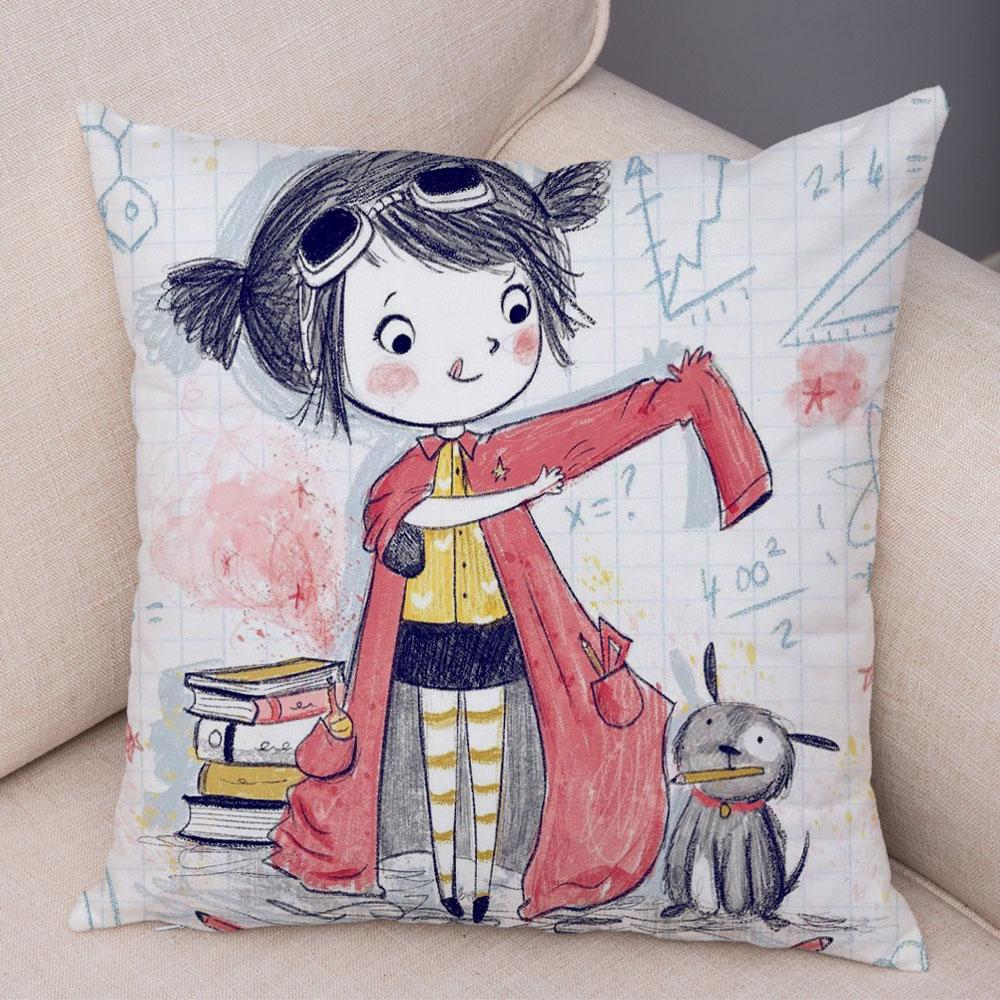 Super Soft Plush Pillow Case for Sofa Home Watercolor Cartoon Girl Cushion Cover Decor Fairy Tale World Lovely Child Pillowcase
